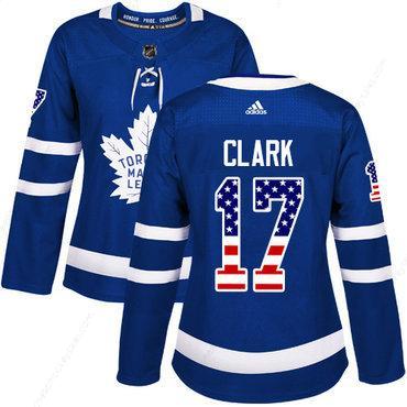 Adidas Toronto Maple Leafs #17 Wendel Clark Blue Home Authentic Usa Flag Women’s Stitched NHL Jersey