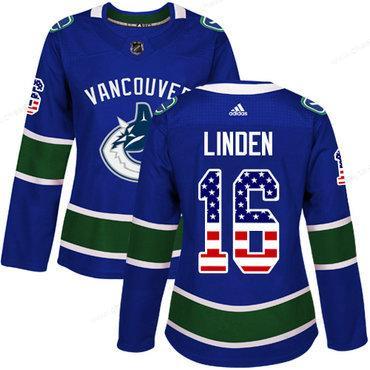 Adidas Vancouver Canucks #16 Trevor Linden Blue Home Authentic Usa Flag Women’s Stitched NHL Jersey