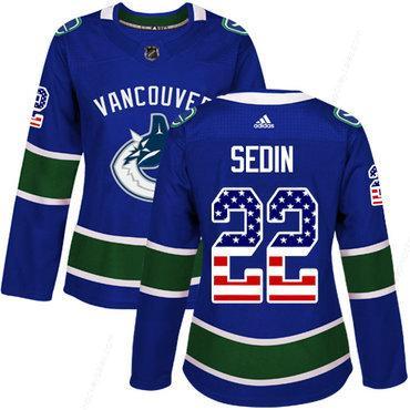 Adidas Vancouver Canucks #22 Daniel Sedin Blue Home Authentic Usa Flag Women’s Stitched NHL Jersey