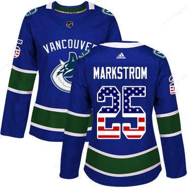 Adidas Vancouver Canucks #25 Jacob Markstrom Blue Home Authentic Usa Flag Women’s Stitched NHL Jersey