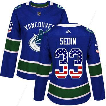 Adidas Vancouver Canucks #33 Henrik Sedin Blue Home Authentic Usa Flag Women’s Stitched NHL Jersey