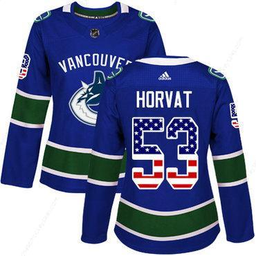 Adidas Vancouver Canucks #53 Bo Horvat Blue Home Authentic Usa Flag Women’s Stitched NHL Jersey