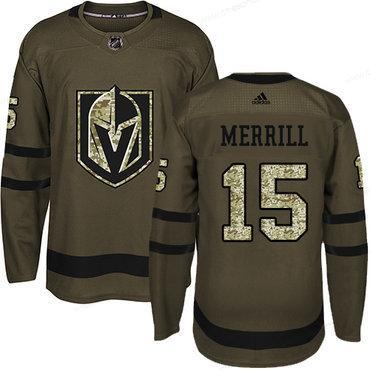 Adidas Vegas Golden Knights #15 Men’s Jon Merrill Premier Green Salute To Service NHL Jersey