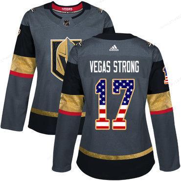 Adidas Vegas Golden Knights #17 Vegas Strong Grey Home Authentic Usa Flag Women’s Stitched NHL Jersey