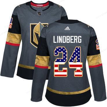 Adidas Vegas Golden Knights #24 Oscar Lindberg Grey Home Authentic Usa Flag Women’s Stitched NHL Jersey