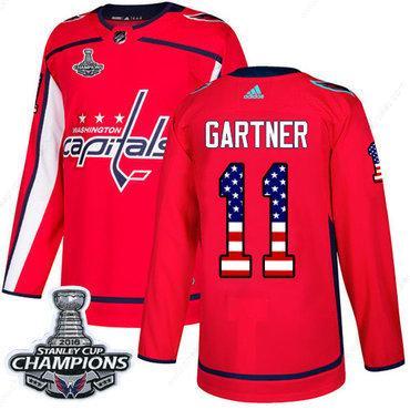 Adidas Washington Capitals #11 Mike Gartner Red Home Authentic Usa Flag Stanley Cup Final Champions Stitched NHL Jersey