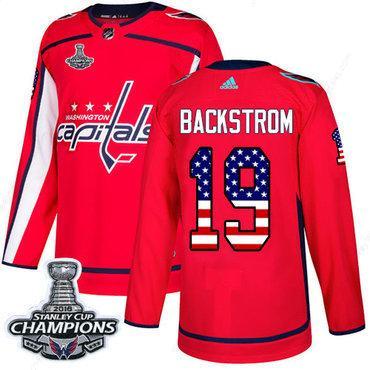 Adidas Washington Capitals #19 Nicklas Backstrom Red Home Authentic Usa Flag Stanley Cup Final Champions Stitched NHL Jersey