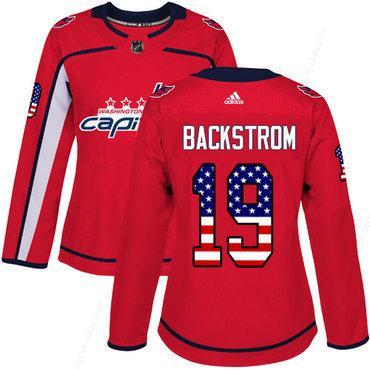 Adidas Washington Capitals #19 Nicklas Backstrom Red Home Authentic Usa Flag Women’s Stitched NHL Jersey