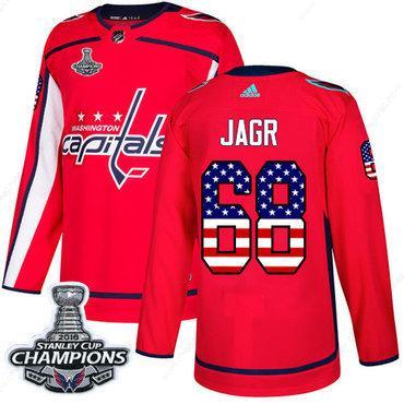 Adidas Washington Capitals #68 Jaromir Jagr Red Home Authentic Usa Flag Stanley Cup Final Champions Stitched NHL Jersey