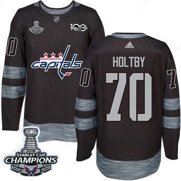 Adidas Washington Capitals #70 Braden Holtby Black 1917-2017 100Th Anniversary Stanley Cup Final Champions Stitched NHL Jersey