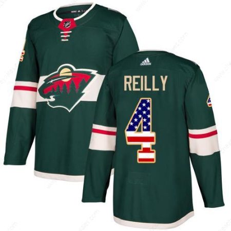 Adidas Wild #4 Mike Reilly Green Home Authentic Usa Flag Stitched NHL Jersey