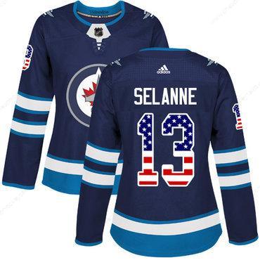 Adidas Winnipeg Jets #13 Teemu Selanne Navy Blue Home Authentic Usa Flag Women’s Stitched NHL Jersey