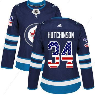 Adidas Winnipeg Jets #34 Michael Hutchinson Navy Blue Home Authentic Usa Flag Women’s Stitched NHL Jersey