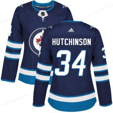 Adidas Winnipeg Jets #34 Michael Hutchinson Navy Blue Home Authentic Women’s Stitched NHL Jersey