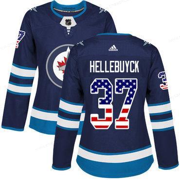 Adidas Winnipeg Jets #37 Connor Hellebuyck Navy Blue Home Authentic Usa Flag Women’s Stitched NHL Jersey