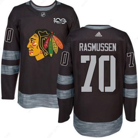 Blackhawks #70 Dennis Rasmussen Black 1917-2017 100Th Anniversary Stitched NHL Jersey