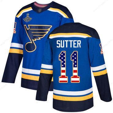 Blues #11 Brian Sutter Blue Home Authentic Usa Flag Stanley Cup Champions Stitched Hockey Jersey