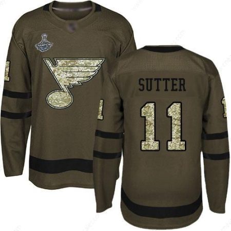 Blues #11 Brian Sutter Green Salute To Service Stanley Cup Champions Stitched Hockey Jersey