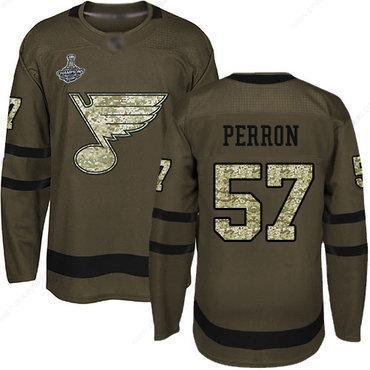 Blues #57 David Perron Green Salute To Service Stanley Cup Champions Stitched Hockey Jersey