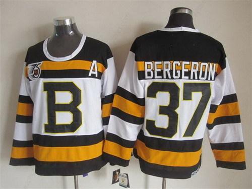 Boston Bruins #37 Patrice Bergeron White 75Th Throwback CCM Jersey