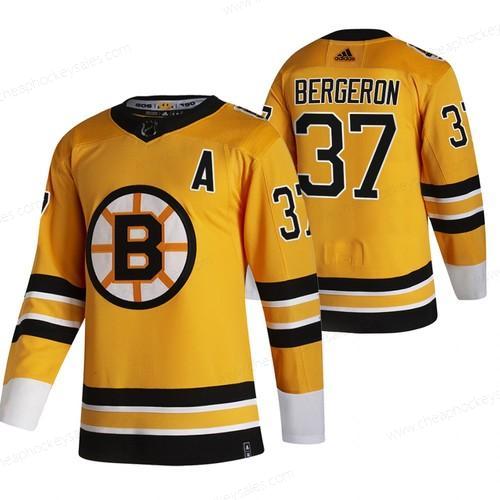 Boston Bruins #37 Patrice Bergeron Yellow Men’s Adidas 2020-21 Reverse Retro Alternate NHL Jersey