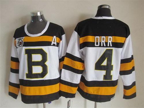 Boston Bruins #4 Bobby Orr White 75Th Throwback CCM Jersey