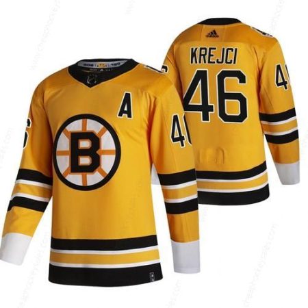 Boston Bruins #46 David Krejci Yellow Men’s Adidas 2020-21 Reverse Retro Alternate NHL Jersey