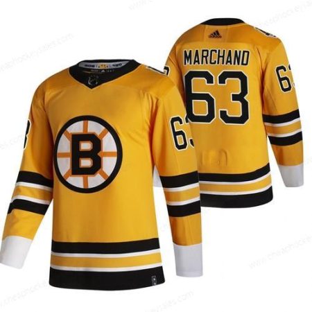 Boston Bruins #63 Brad Marchand Yellow Men’s Adidas 2020-21 Reverse Retro Alternate NHL Jersey