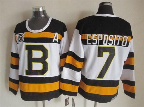 Boston Bruins #7 Phil Esposito White 75Th Throwback CCM Jersey