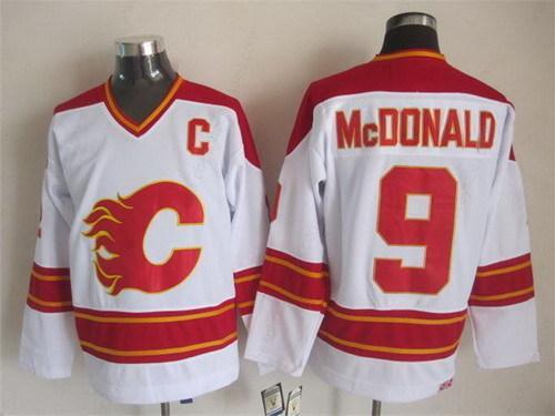 Calgary Flames #9 Lanny Mcdonald White Throwback CCM Jersey