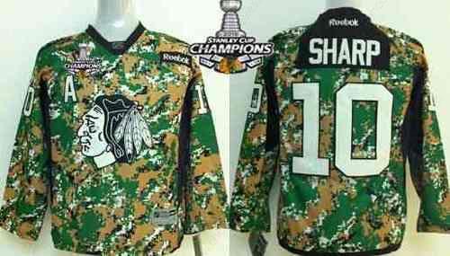 Chicago Blackhawks #10 Patrick Sharp 2014 Camo Kids Jersey W#2#2015 Stanley Cup Champion Patch