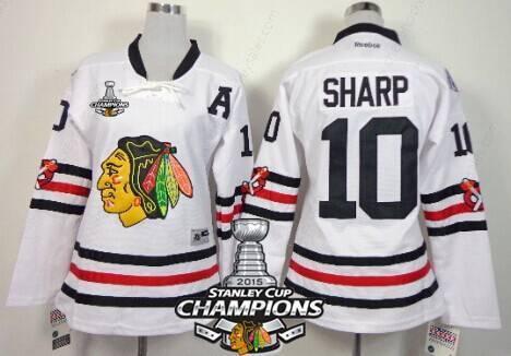 Chicago Blackhawks #10 Patrick Sharp 2015 Winter Classic White Women’s Jersey W#2#2015 Stanley Cup Champion Patch