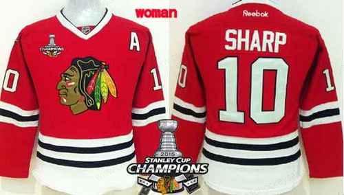 Chicago Blackhawks #10 Patrick Sharp Red Women’s Jersey W#2#2015 Stanley Cup Champion Patch