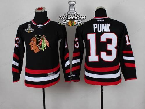 Chicago Blackhawks #13 Cm Punk 2014 Stadium Series Black Kids Jersey W#2#2015 Stanley Cup Champion Patch