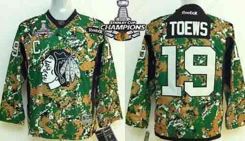 Chicago Blackhawks #19 Jonathan Toews 2014 Camo Kids Jersey W#2#2015 Stanley Cup Champion Patch