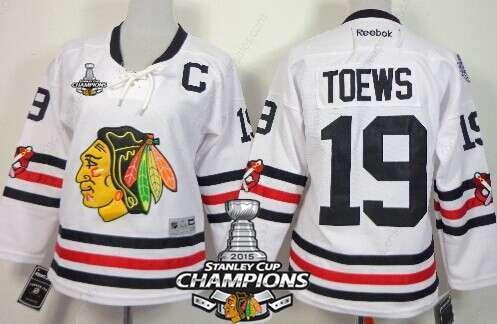 Chicago Blackhawks #19 Jonathan Toews 2015 Winter Classic White Women’s Jersey W#2#2015 Stanley Cup Champion Patch