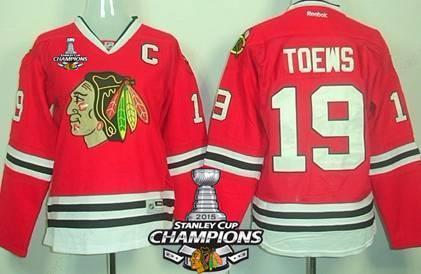 Chicago Blackhawks #19 Jonathan Toews Red Women’s Jersey W#2#2015 Stanley Cup Champion Patch