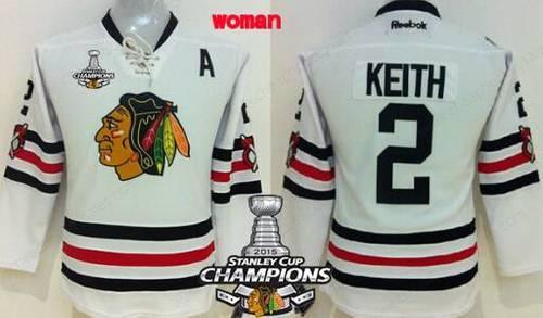 Chicago Blackhawks #2 Duncan Keith 2015 Winter Classic White Women’s Jersey W#2#2015 Stanley Cup Champion Patch