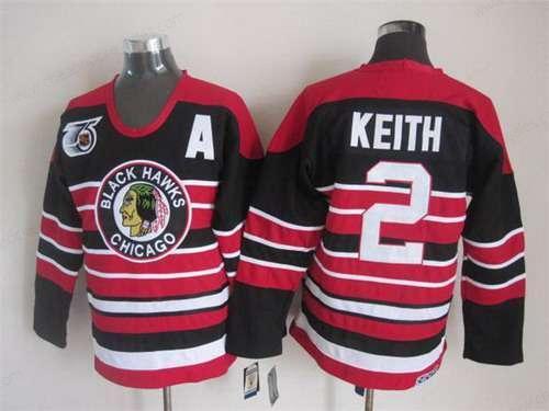 Chicago Blackhawks #2 Duncan Keith Black Pinstripe 75Th CCM Vintage Throwback Jersey