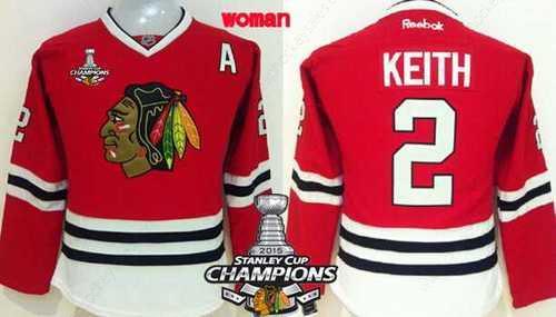 Chicago Blackhawks #2 Duncan Keith Red Women’s Jersey W#2#2015 Stanley Cup Champion Patch