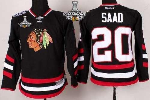 Chicago Blackhawks #20 Brandon Saad 2014 Stadium Series Black Kids Jersey W#2#2015 Stanley Cup Champion Patch