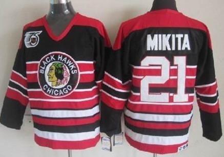 Chicago Blackhawks #21 Stan Mikita Black Pinstripe 75Th Throwback CCM Jersey