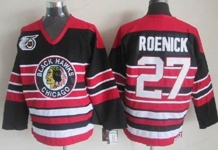 Chicago Blackhawks #27 Jeremy Roenick Black Pinstripe 75Th Throwback CCM Jersey