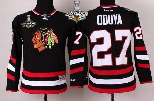 Chicago Blackhawks #27 Johnny Oduya 2014 Stadium Series Black Kids Jersey W#2#2015 Stanley Cup Champion Patch