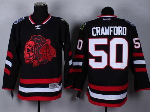 Chicago Blackhawks #50 Corey Crawford 2014 Stadium Series Black With Red Skulls Jersey