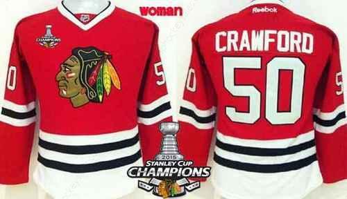 Chicago Blackhawks #50 Corey Crawford Red Women’s Jersey W#2#2015 Stanley Cup Champion Patch