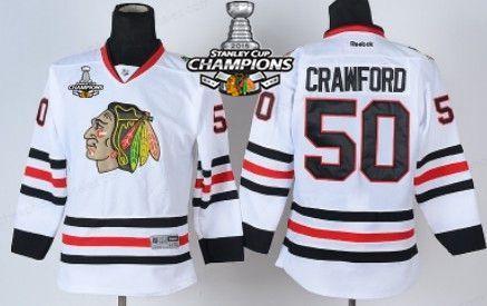 Chicago Blackhawks #50 Corey Crawford White Kids Jersey W#2#2015 Stanley Cup Champion Patch