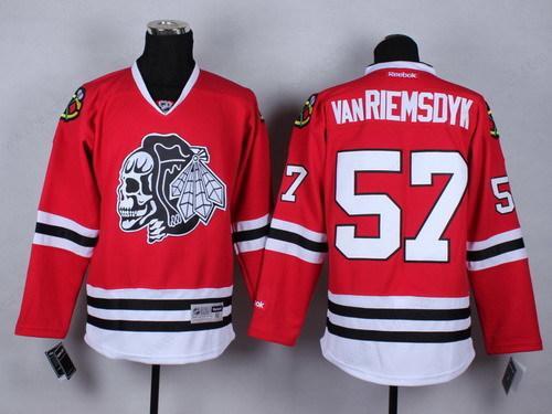 Chicago Blackhawks #57 Trevor Van Riemsdyk Red With Black Skulls Jersey