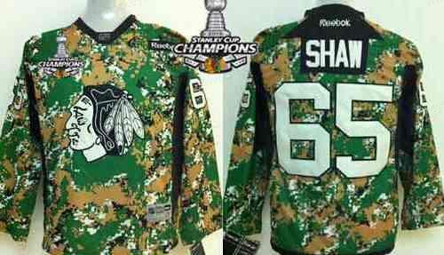 Chicago Blackhawks #65 Andrew Shaw 2014 Camo Kids Jersey W#2#2015 Stanley Cup Champion Patch