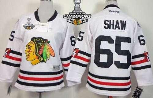 Chicago Blackhawks #65 Andrew Shaw 2015 Winter Classic White Kids Jersey W#2#2015 Stanley Cup Champion Patch